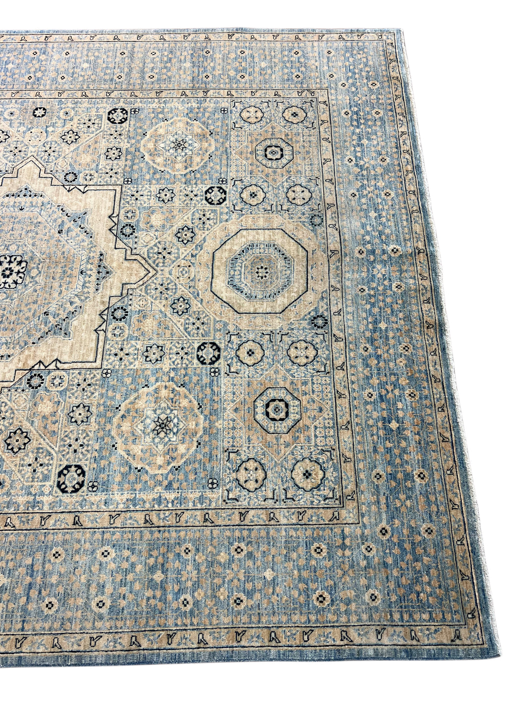 Hand-Knotted Mamluk Wool Rug | Light Blue, Ivory &amp; Beige Traditional Design | 7.11 x 9.10