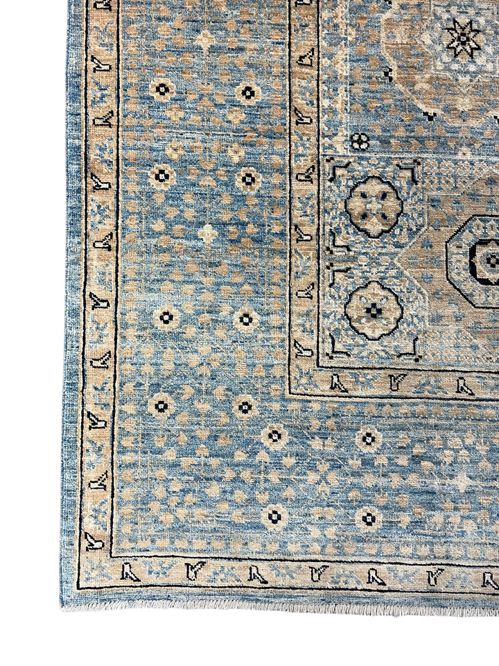 Hand-Knotted Mamluk Wool Rug | Light Blue, Ivory &amp; Beige Traditional Design | 7.11 x 9.10