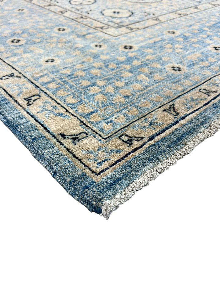 Hand-Knotted Mamluk Wool Rug | Light Blue, Ivory &amp; Beige Traditional Design | 7.11 x 9.10