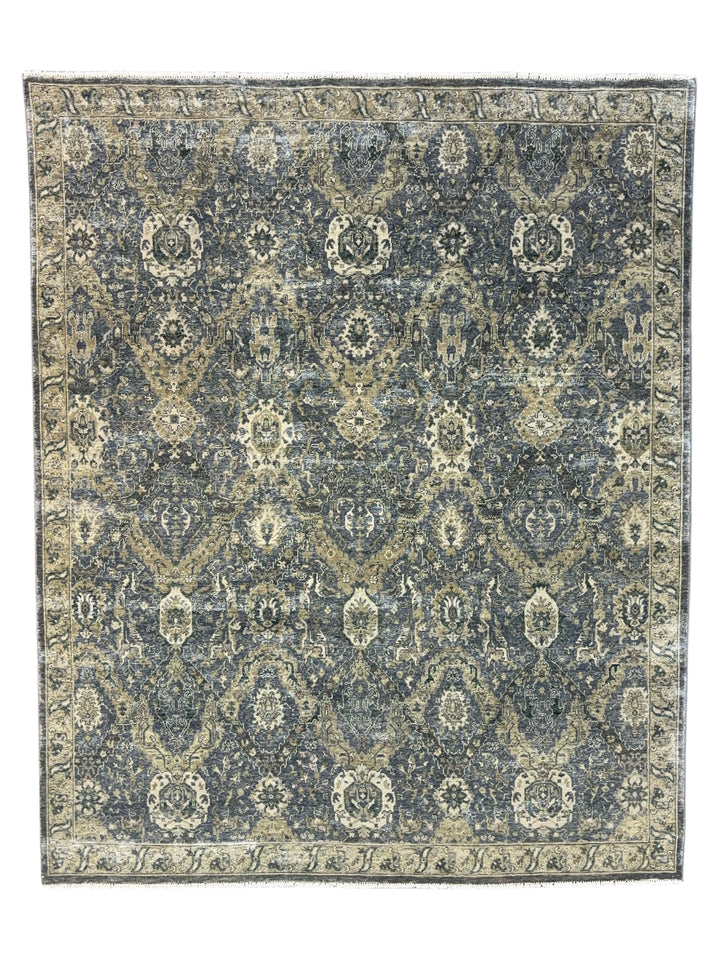 Hand-Knotted Antique Wash Wool Rug | Charcoal Gray, Taupe &amp; Ivory Vintage Design | 8.0 x 9.10