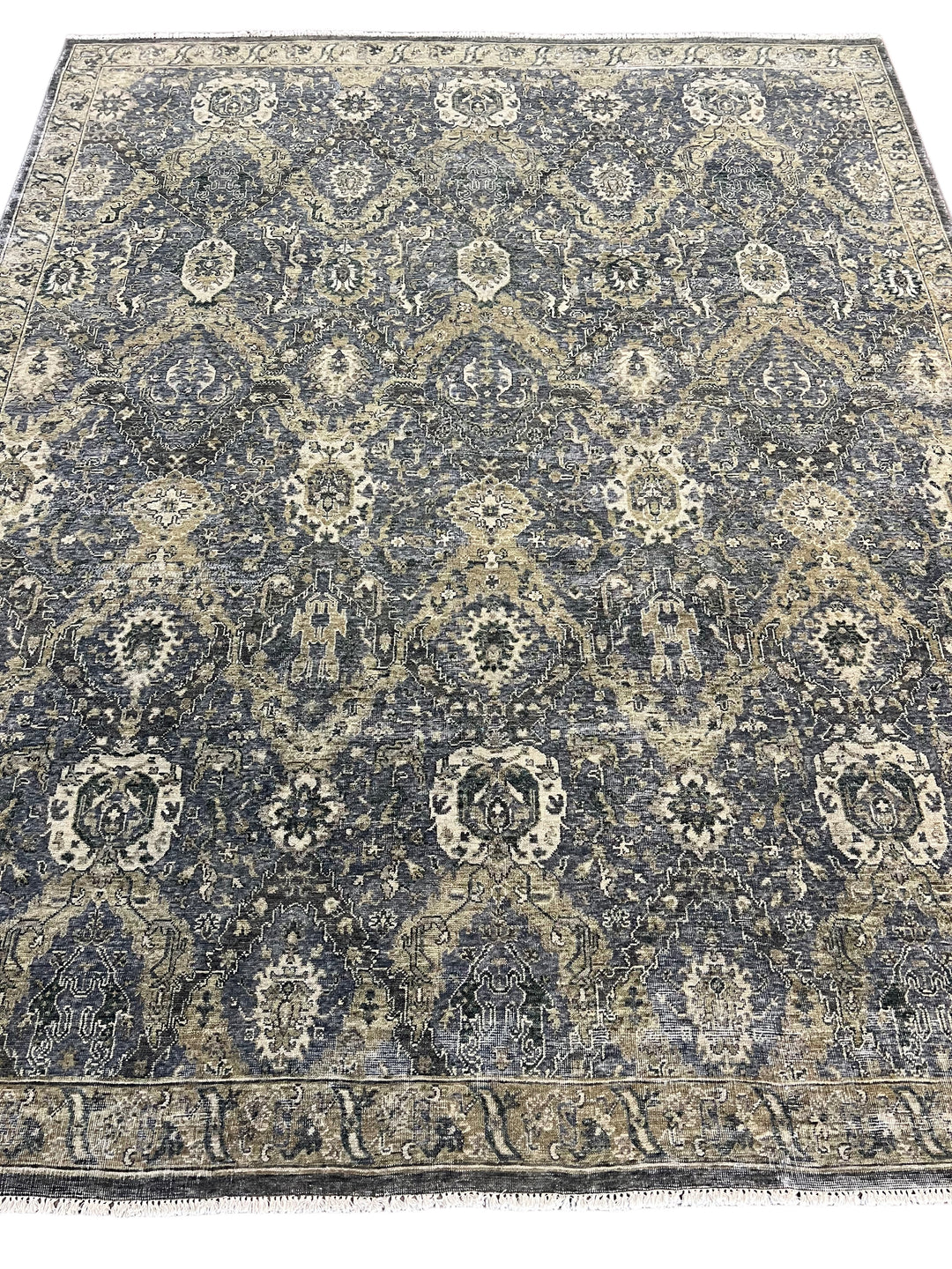 Hand-Knotted Antique Wash Wool Rug | Charcoal Gray, Taupe &amp; Ivory Vintage Design | 8.0 x 9.10