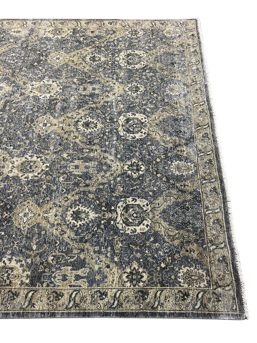 Hand-Knotted Antique Wash Wool Rug | Charcoal Gray, Taupe &amp; Ivory Vintage Design | 8.0 x 9.10