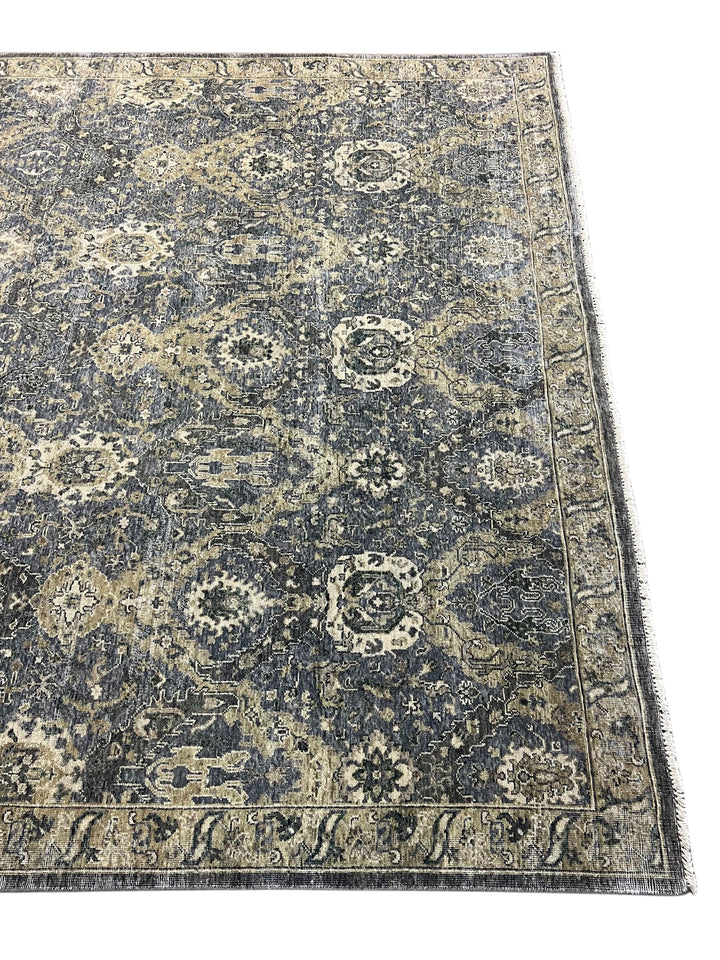 Hand-Knotted Antique Wash Wool Rug | Charcoal Gray, Taupe &amp; Ivory Vintage Design | 8.0 x 9.10