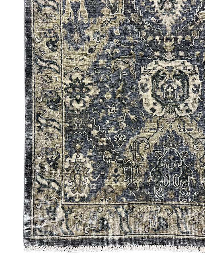 Hand-Knotted Antique Wash Wool Rug | Charcoal Gray, Taupe &amp; Ivory Vintage Design | 8.0 x 9.10