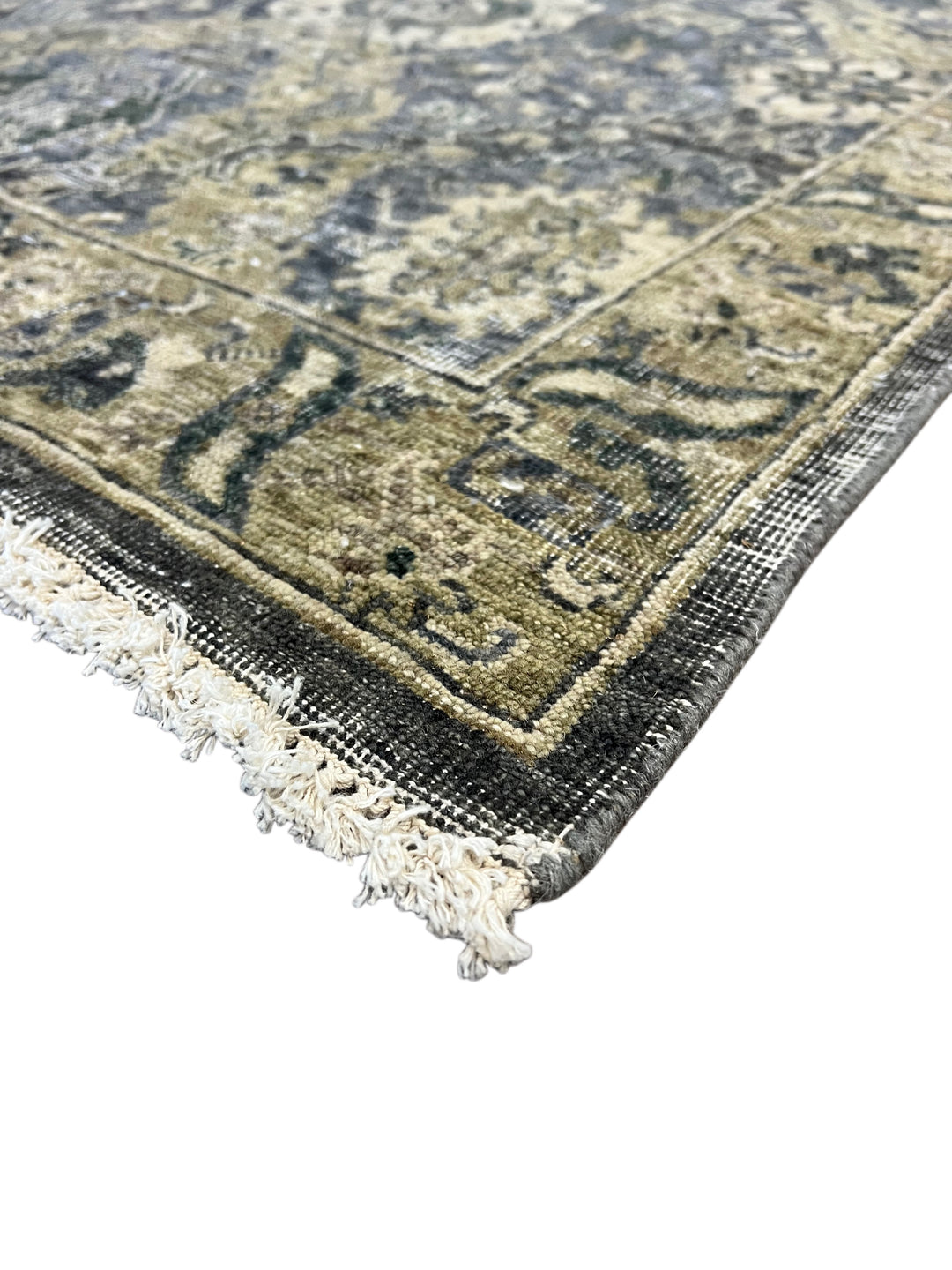 Hand-Knotted Antique Wash Wool Rug | Charcoal Gray, Taupe &amp; Ivory Vintage Design | 8.0 x 9.10
