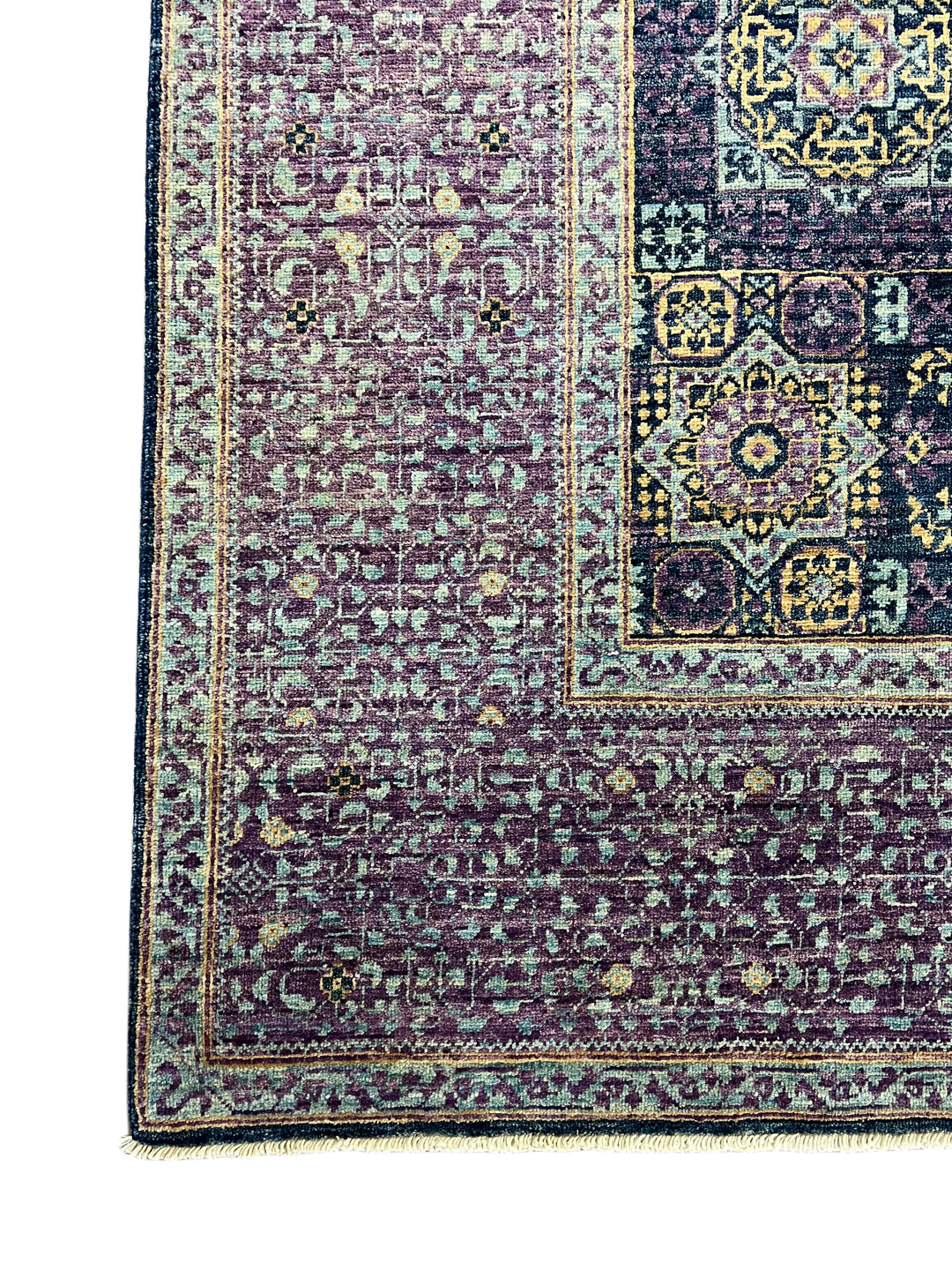 Plum, Navy &amp; Gold Traditional Design | Hand-Knotted Mamluk Wool Rug | 8.1 x 9.11