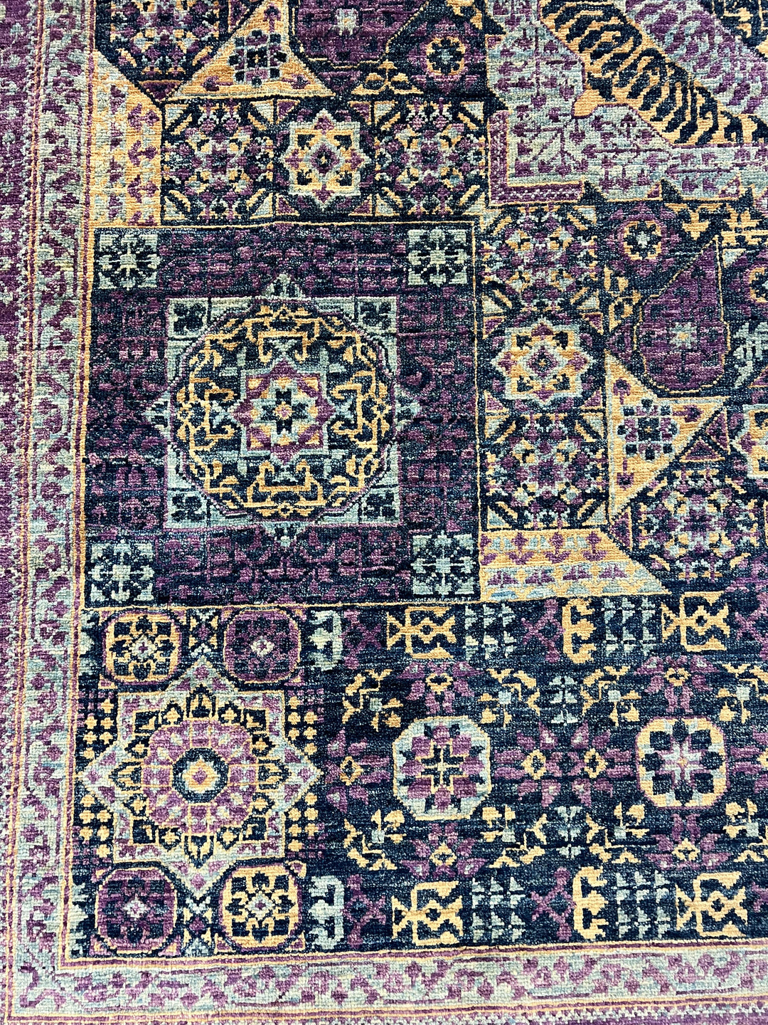 Plum, Navy &amp; Gold Traditional Design | Hand-Knotted Mamluk Wool Rug | 8.1 x 9.11