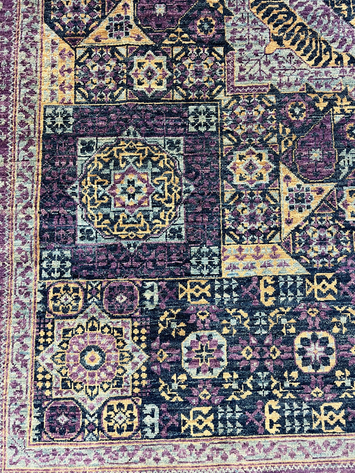 Plum, Navy &amp; Gold Traditional Design | Hand-Knotted Mamluk Wool Rug | 8.1 x 9.11