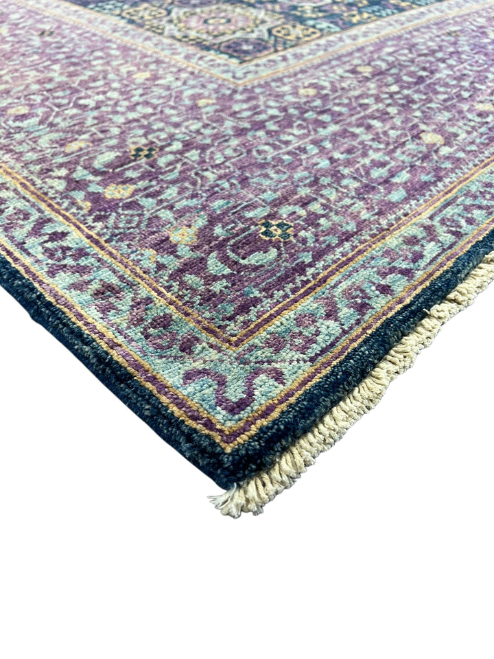 Plum, Navy &amp; Gold Traditional Design | Hand-Knotted Mamluk Wool Rug | 8.1 x 9.11