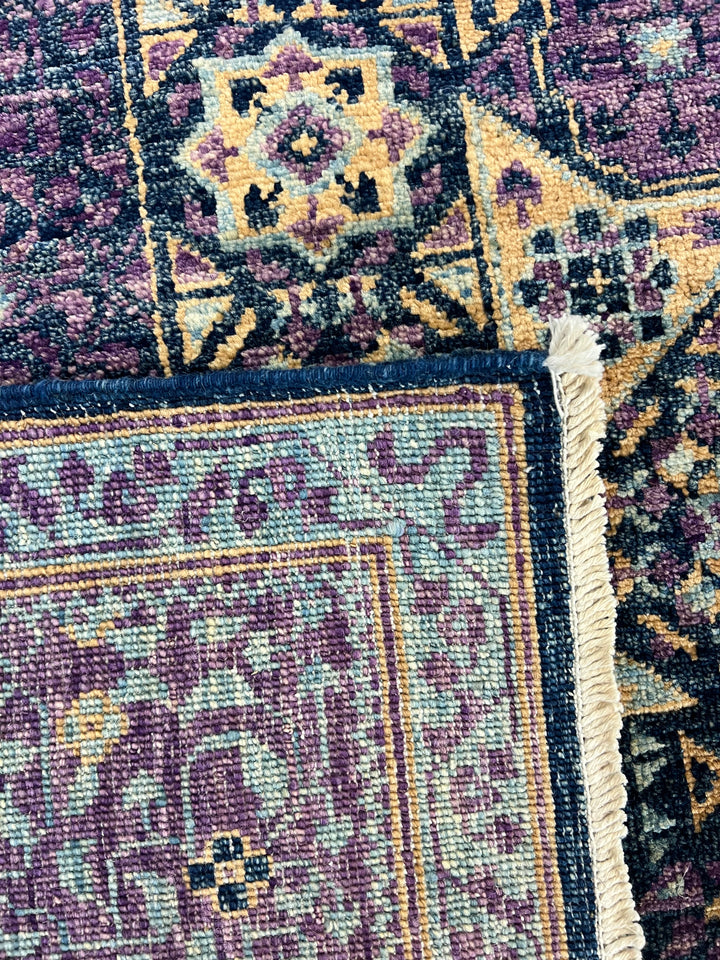 Plum, Navy &amp; Gold Traditional Design | Hand-Knotted Mamluk Wool Rug | 8.1 x 9.11