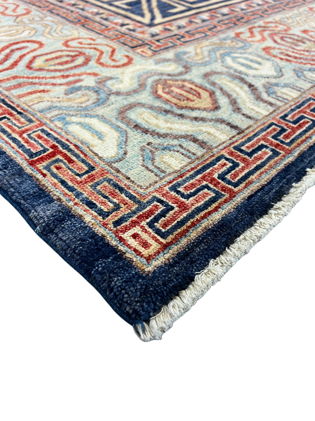 Hand-Knotted Art Deco Wool Rug | Navy Blue, Ivory &amp; Rust Geometric Design | 8.2 x 10.2