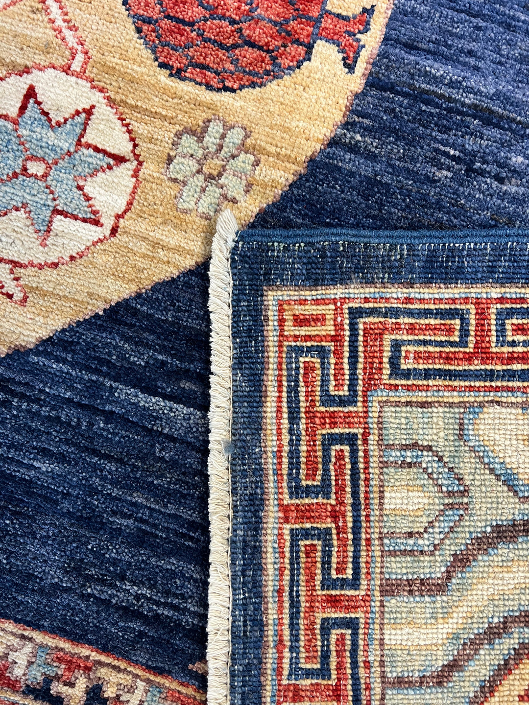 Hand-Knotted Art Deco Wool Rug | Navy Blue, Ivory &amp; Rust Geometric Design | 8.2 x 10.2