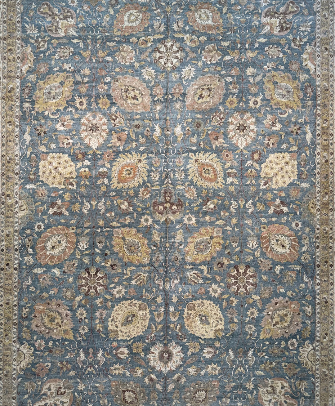 Oversized Handmade Traditional Wool Rug – Blue, Ivory &amp; Taupe | 14’10” × 19’6”