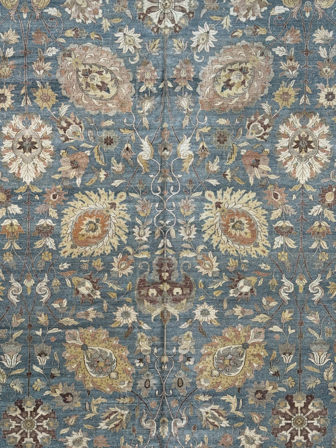 Oversized Handmade Traditional Wool Rug – Blue, Ivory &amp; Taupe | 14’10” × 19’6”