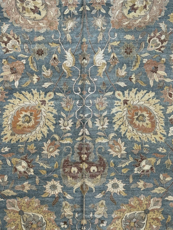 Oversized Handmade Traditional Wool Rug – Blue, Ivory &amp; Taupe | 14’10” × 19’6”