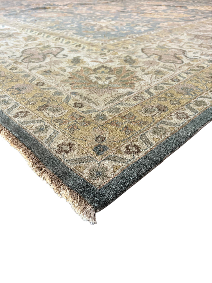 Oversized Handmade Traditional Wool Rug – Blue, Ivory &amp; Taupe | 14’10” × 19’6”