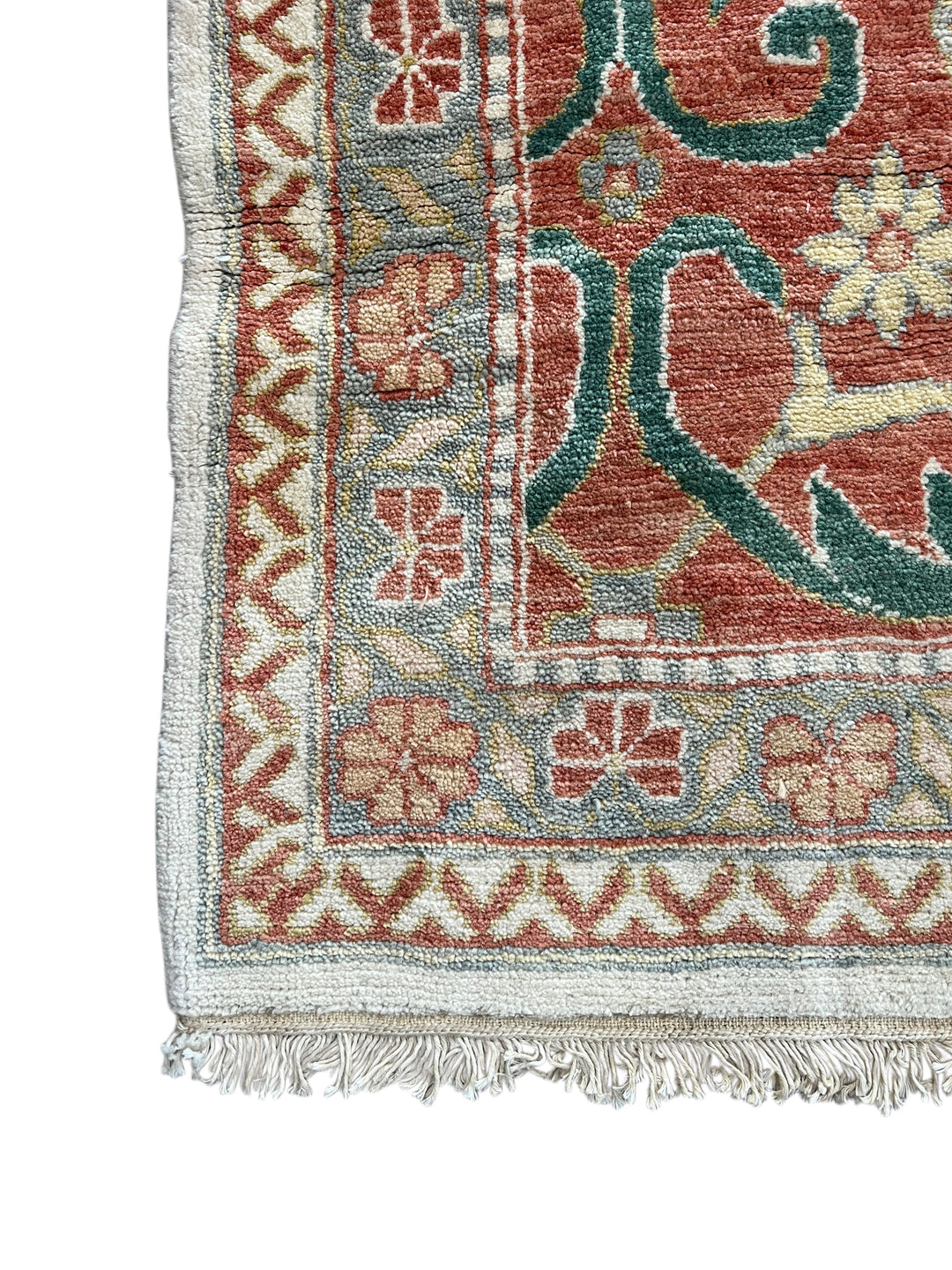 Oversized Handmade Traditional Wool Rug – Ivory, Rust Red &amp; Sage Green | 15’3” × 18’0”