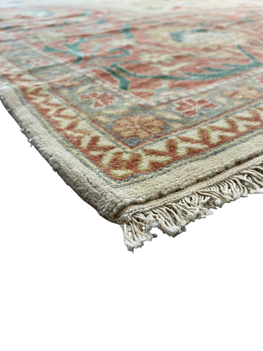 Oversized Handmade Traditional Wool Rug – Ivory, Rust Red &amp; Sage Green | 15’3” × 18’0”