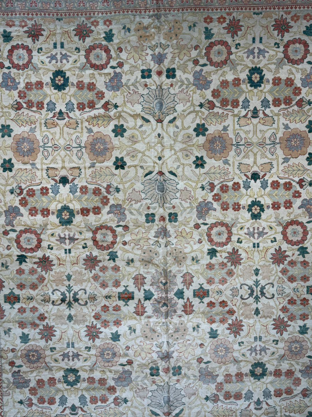 Oversized Handmade Traditional Wool Rug – Ivory, Rust Red &amp; Sage Green | 15’3” × 18’0”
