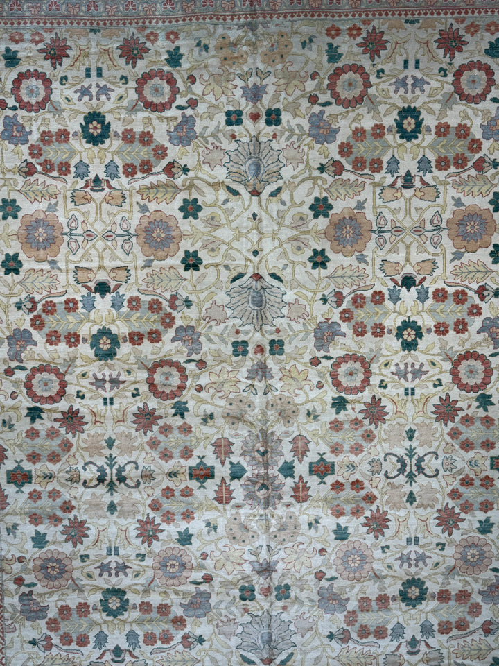 Oversized Handmade Traditional Wool Rug – Ivory, Rust Red &amp; Sage Green | 15’3” × 18’0”