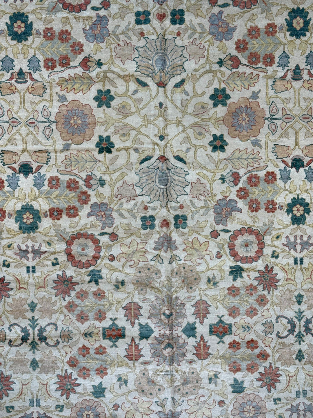 Oversized Handmade Traditional Wool Rug – Ivory, Rust Red &amp; Sage Green | 15’3” × 18’0”