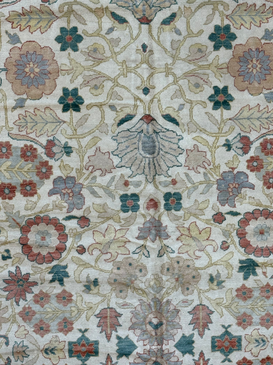 Oversized Handmade Traditional Wool Rug – Ivory, Rust Red &amp; Sage Green | 15’3” × 18’0”