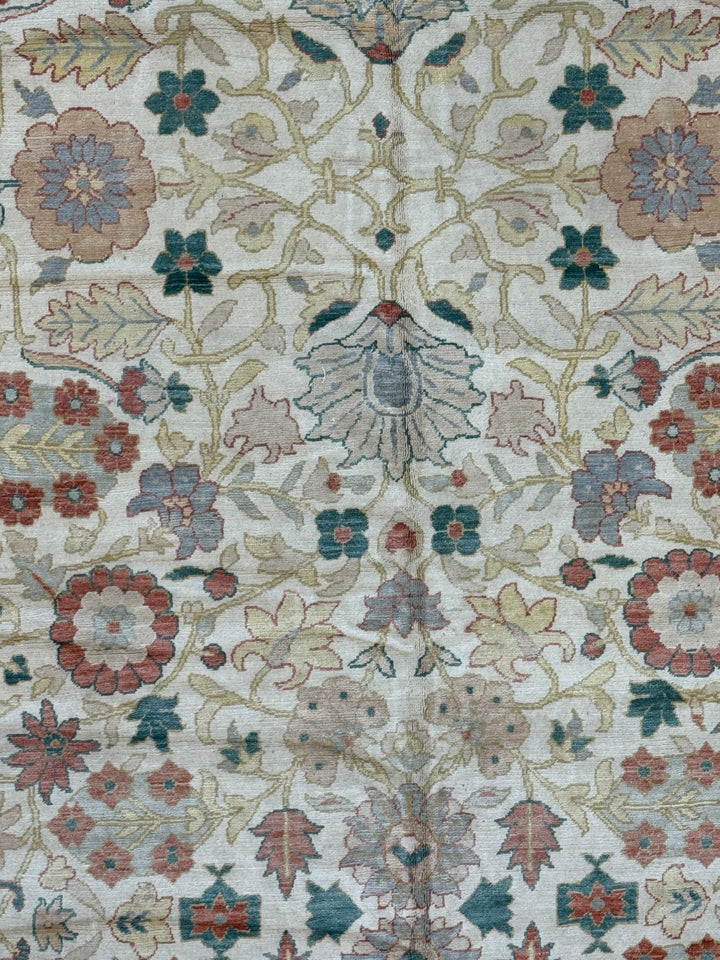 Oversized Handmade Traditional Wool Rug – Ivory, Rust Red &amp; Sage Green | 15’3” × 18’0”
