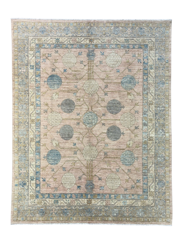 Blush Pink, Blue &amp; Ivory - Handmade Oushak Wool Rug –  7’10” × 10’2”