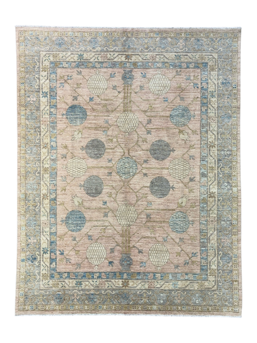 Blush Pink, Blue & Ivory - Handmade Oushak Wool Rug –  7’10” × 10’2”