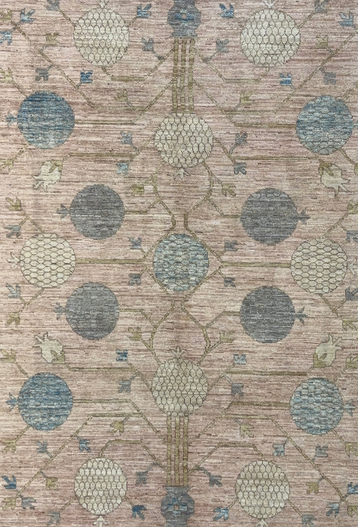 Blush Pink, Blue &amp; Ivory - Handmade Oushak Wool Rug –  7’10” × 10’2”