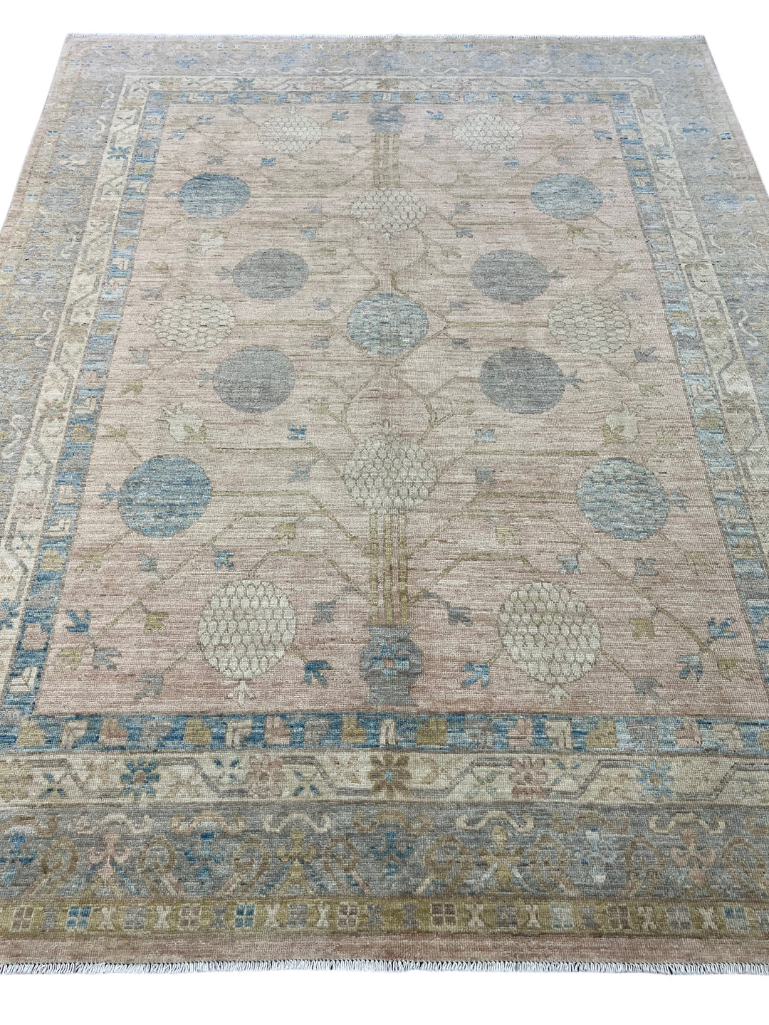 Blush Pink, Blue &amp; Ivory - Handmade Oushak Wool Rug –  7’10” × 10’2”