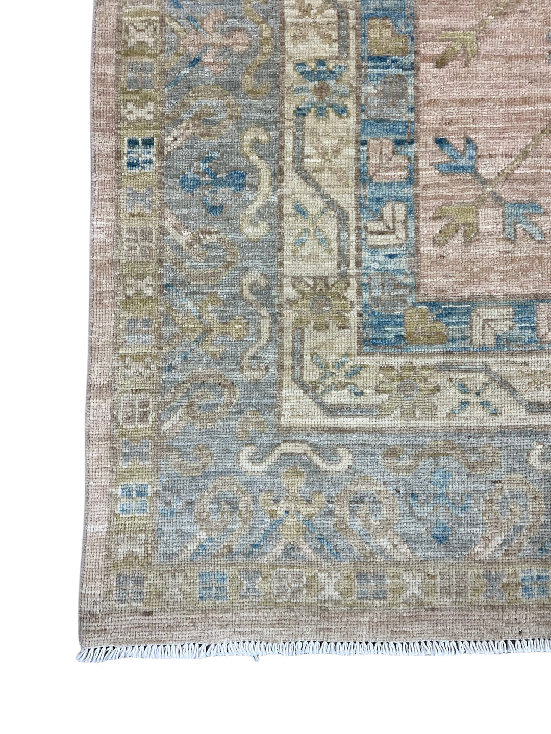 Blush Pink, Blue &amp; Ivory - Handmade Oushak Wool Rug –  7’10” × 10’2”