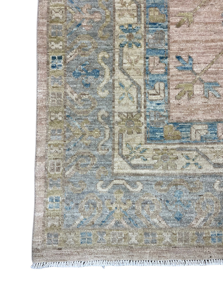 Blush Pink, Blue &amp; Ivory - Handmade Oushak Wool Rug –  7’10” × 10’2”