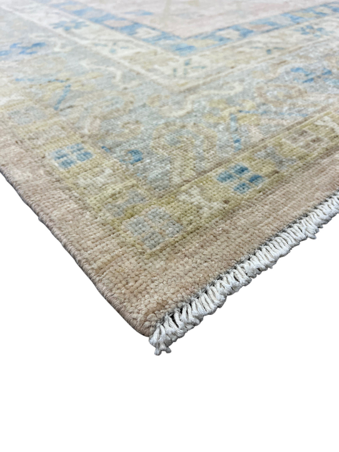 Blush Pink, Blue &amp; Ivory - Handmade Oushak Wool Rug –  7’10” × 10’2”