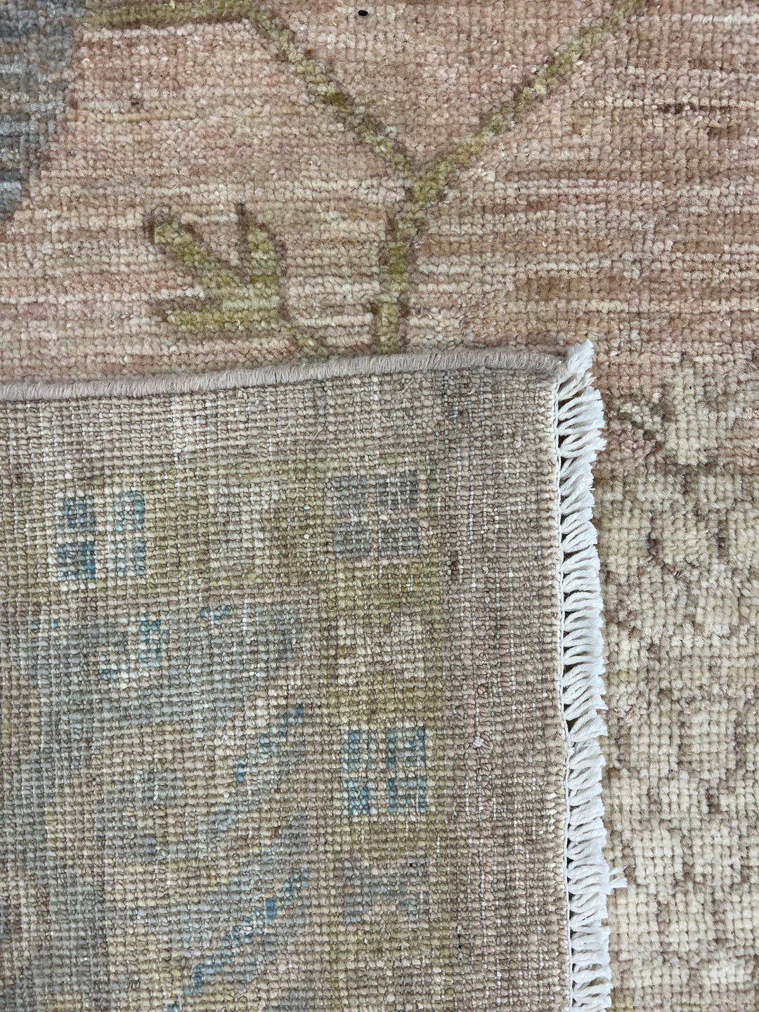 Blush Pink, Blue &amp; Ivory - Handmade Oushak Wool Rug –  7’10” × 10’2”
