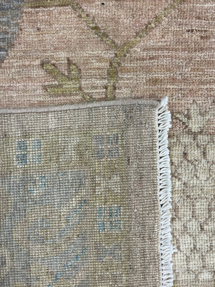 Blush Pink, Blue &amp; Ivory - Handmade Oushak Wool Rug –  7’10” × 10’2”
