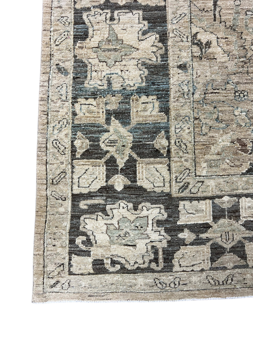 Square Handmade Transitional Wool Rug – Ivory, Charcoal &amp; Soft Blue | 7’6” × 8’5”