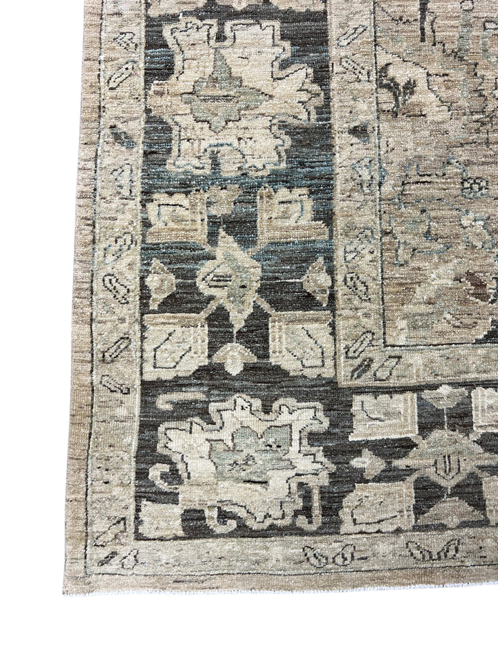Square Handmade Transitional Wool Rug – Ivory, Charcoal &amp; Soft Blue | 7’6” × 8’5”