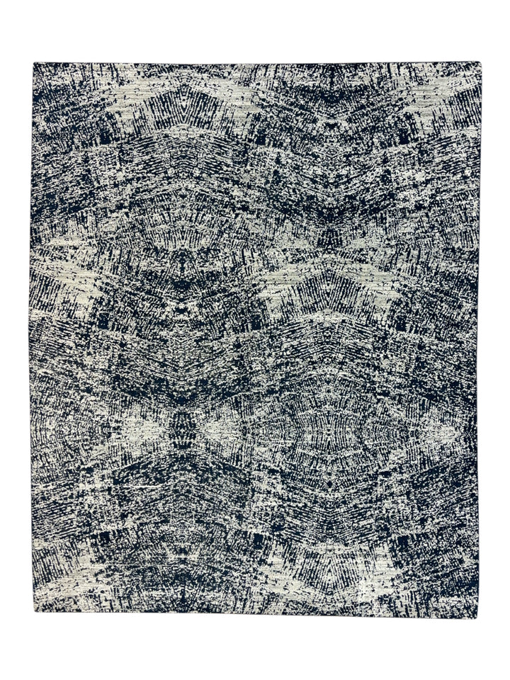 Handmade Modern Abstract Wool Rug – Navy Blue &amp; Ivory | 8’1” × 9’11”