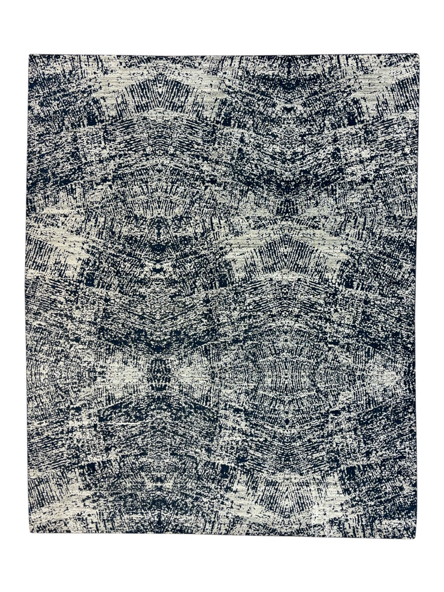 Handmade Modern Abstract Wool Rug – Navy Blue & Ivory | 8’1” × 9’11”