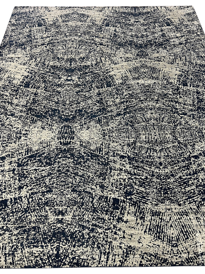 Handmade Modern Abstract Wool Rug – Navy Blue &amp; Ivory | 8’1” × 9’11”