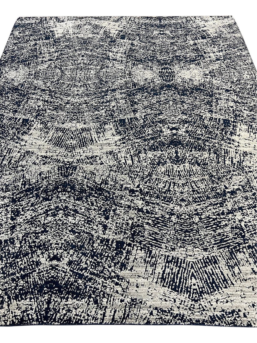 Handmade Modern Abstract Wool Rug – Navy Blue &amp; Ivory | 8’1” × 9’11”