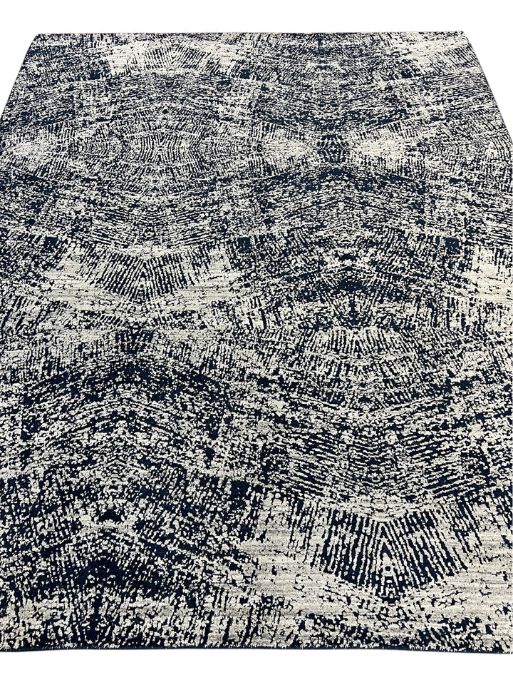 Handmade Modern Abstract Wool Rug – Navy Blue &amp; Ivory | 8’1” × 9’11”