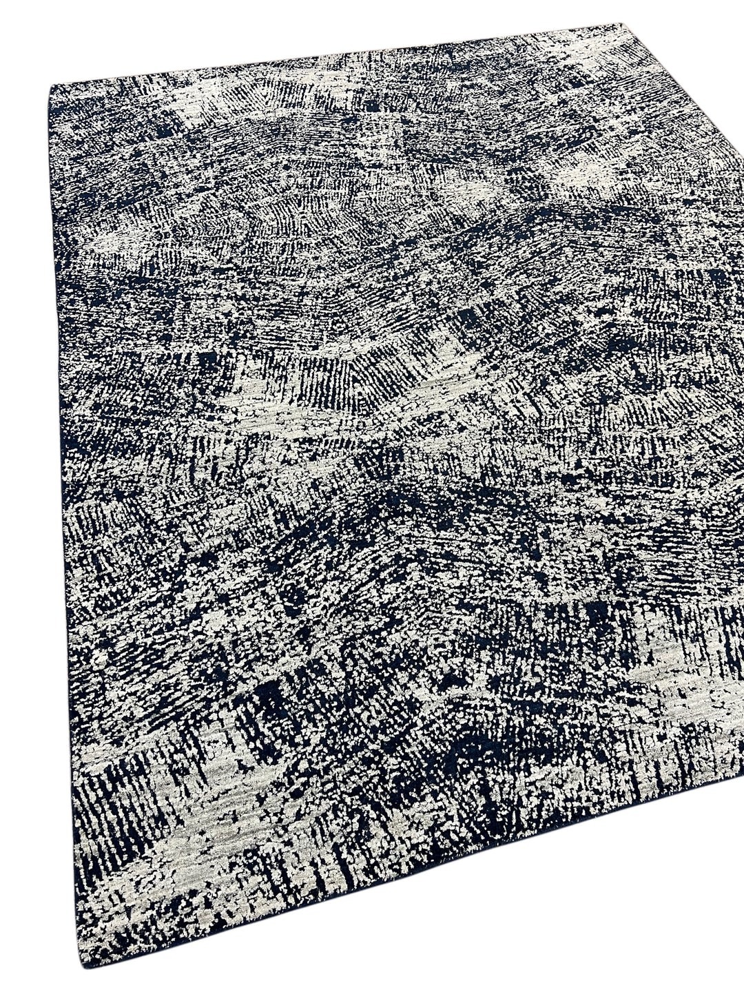 Handmade Modern Abstract Wool Rug – Navy Blue &amp; Ivory | 8’1” × 9’11”