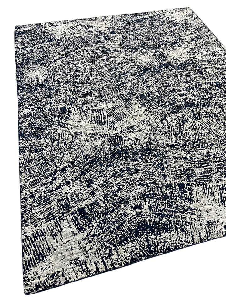 Handmade Modern Abstract Wool Rug – Navy Blue &amp; Ivory | 8’1” × 9’11”