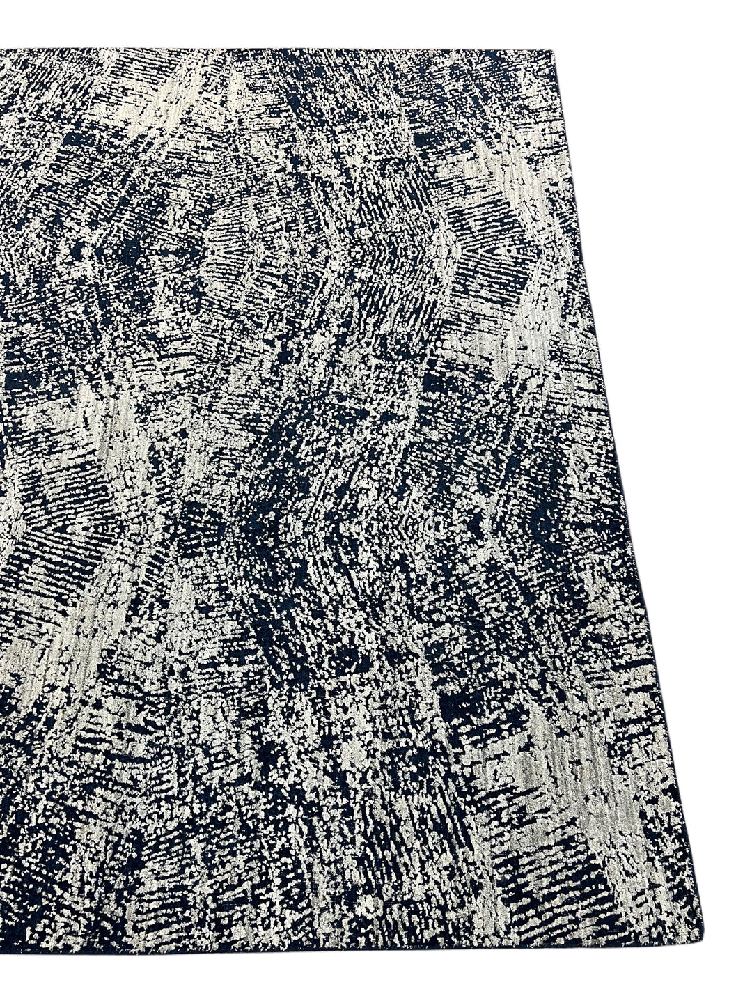 Handmade Modern Abstract Wool Rug – Navy Blue &amp; Ivory | 8’1” × 9’11”