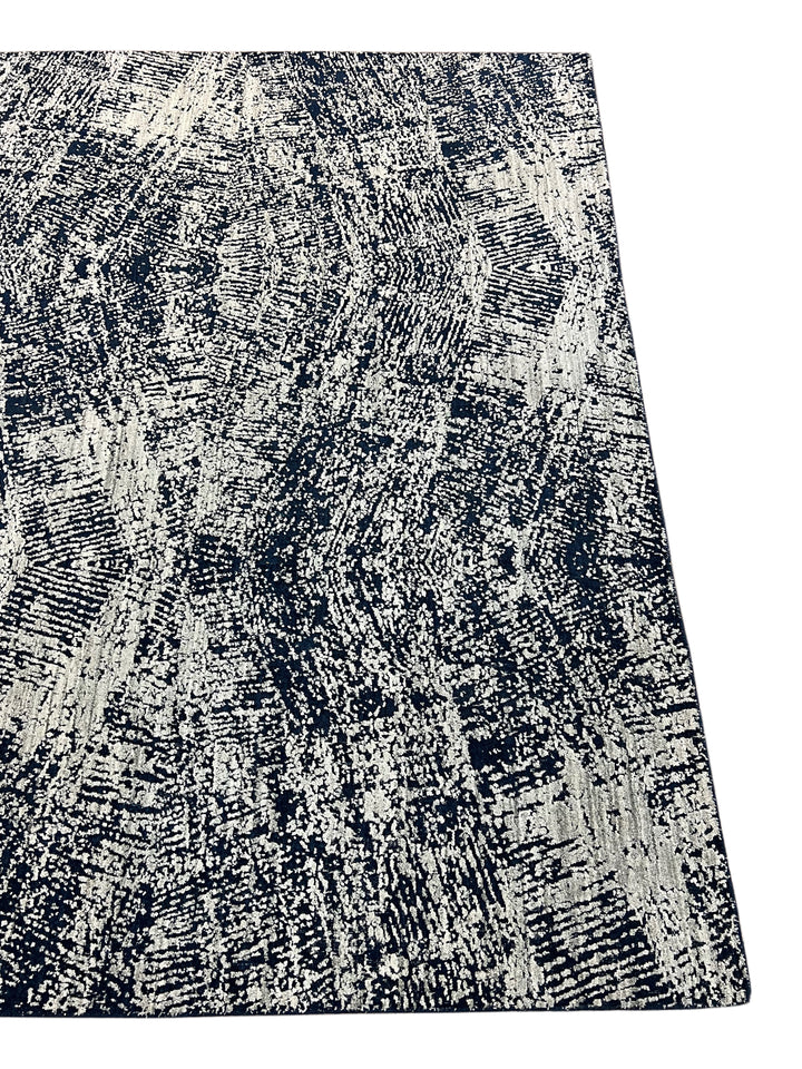 Handmade Modern Abstract Wool Rug – Navy Blue &amp; Ivory | 8’1” × 9’11”