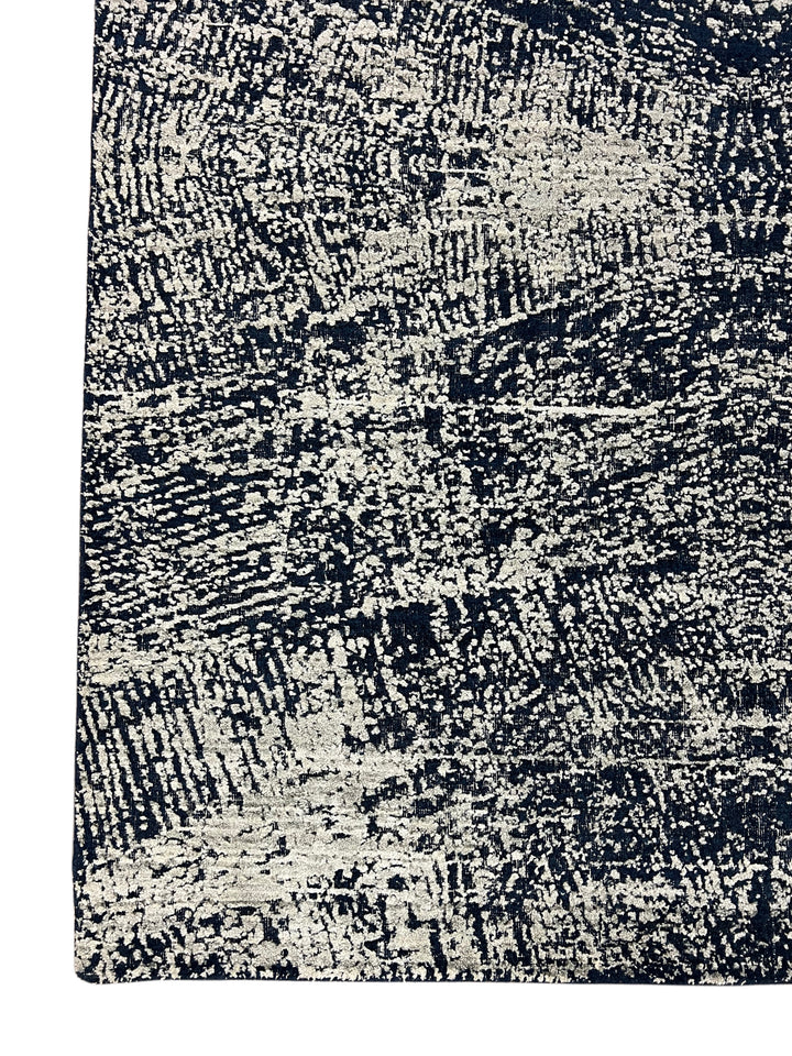 Handmade Modern Abstract Wool Rug – Navy Blue &amp; Ivory | 8’1” × 9’11”