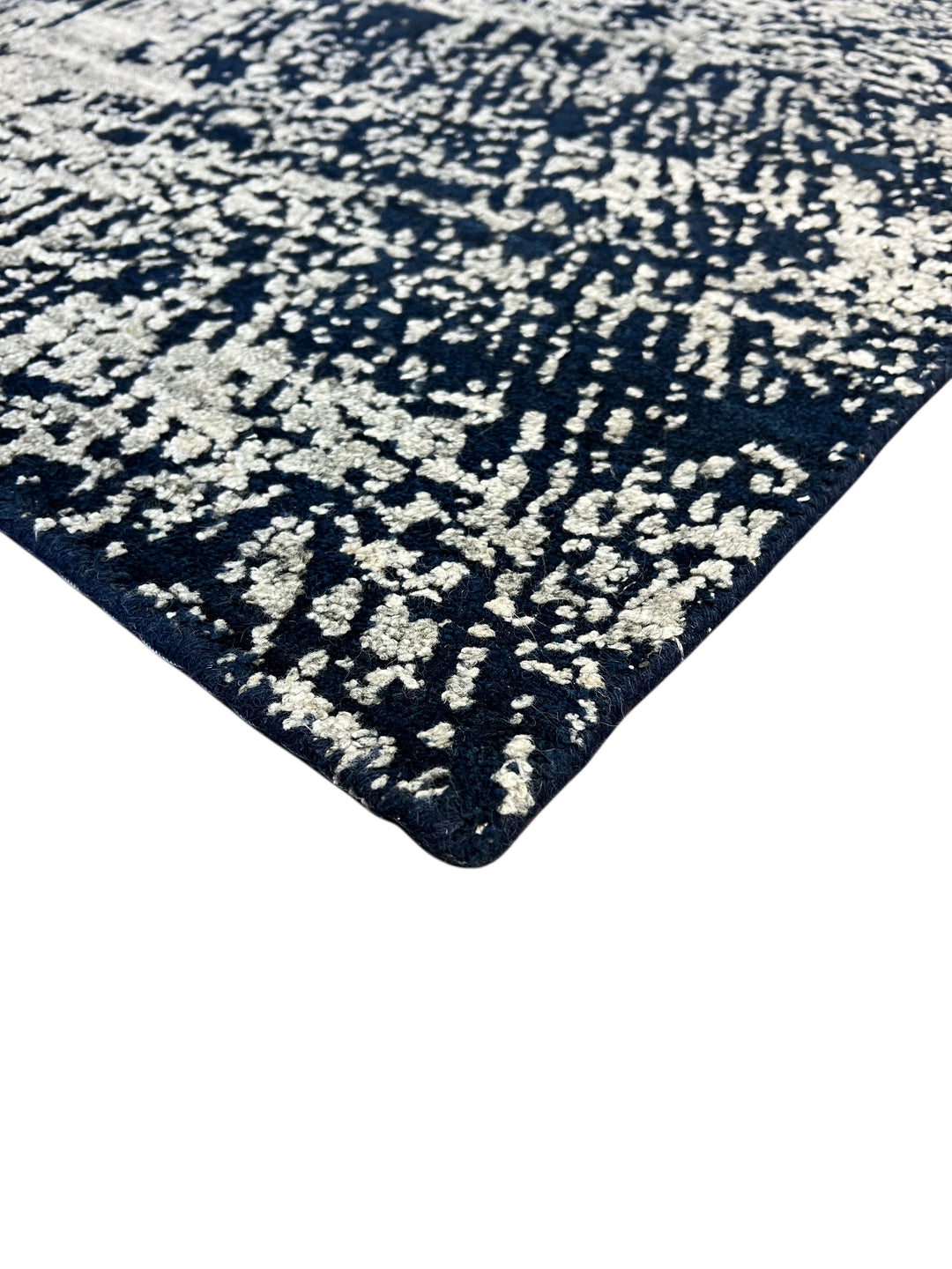 Handmade Modern Abstract Wool Rug – Navy Blue &amp; Ivory | 8’1” × 9’11”
