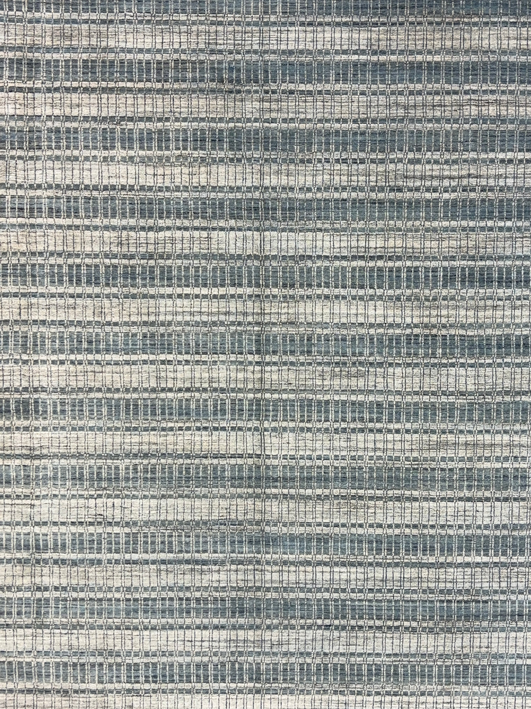 Blue Gray &amp; Ivory Linear Design - Handmade Modern Wool Rug –  8’1” × 10’1”